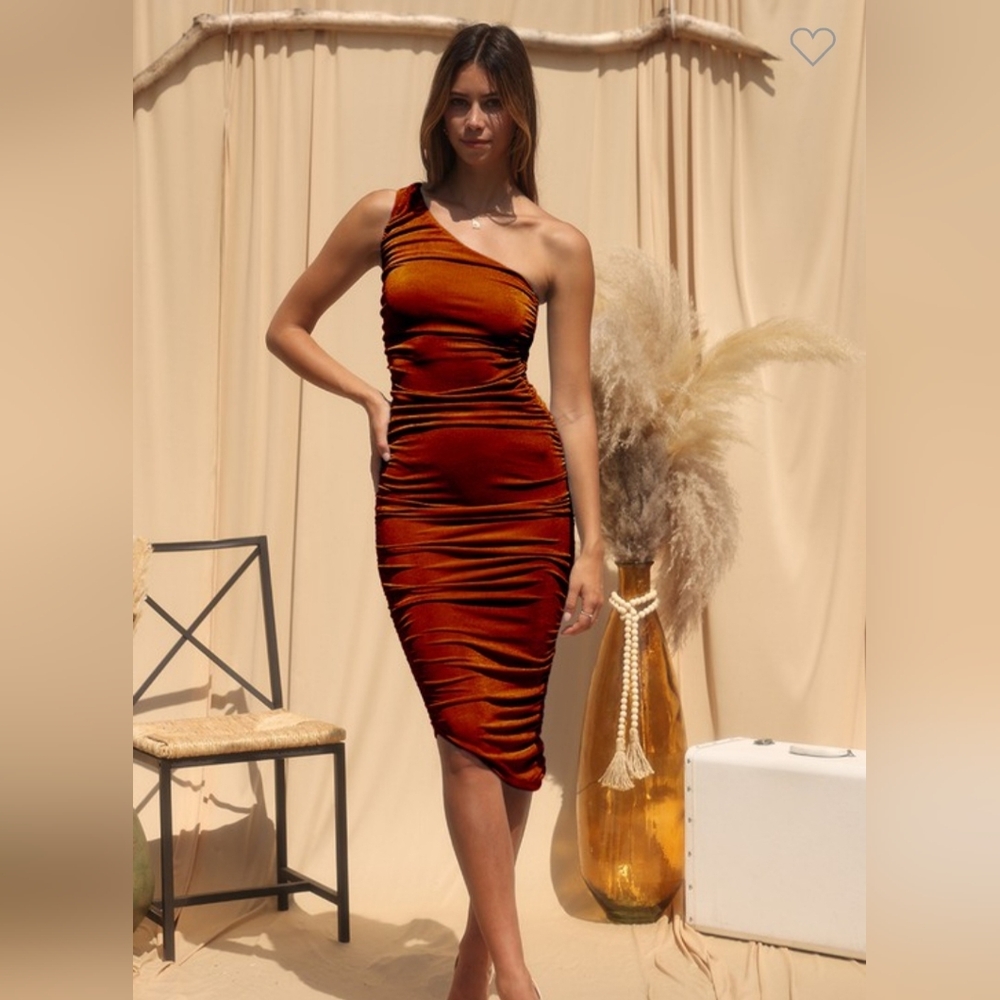 Endless Blu Ruched One Shoulder Dress In Cardamom Size Small - Picture 4 of 7